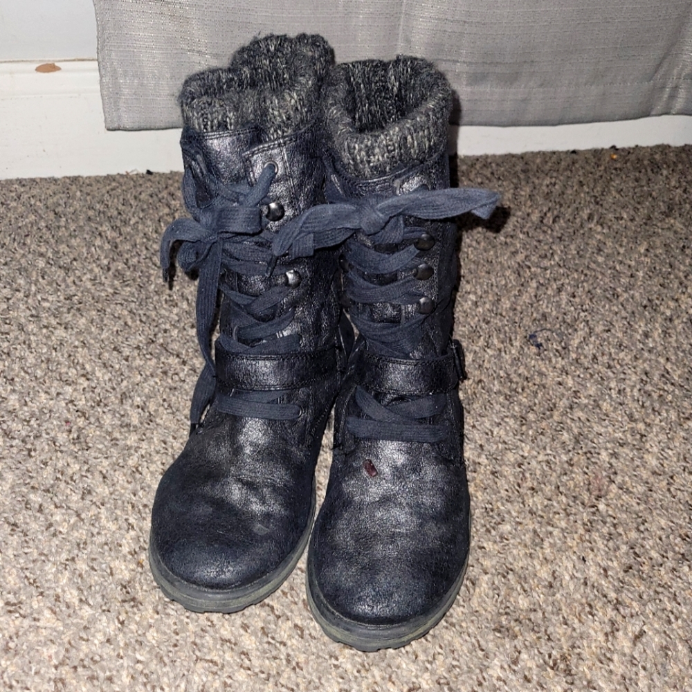 ROXY black/gray mid calf rustic boots with size zipper size 9
